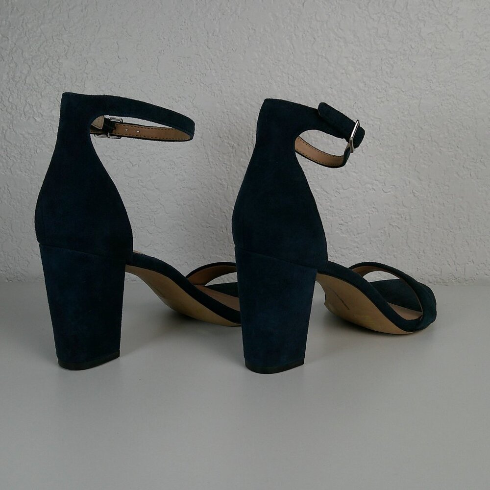 INC Cobalt Blue Suede Chunky Heel Sandals Ankle Strap Block Heel 3" Size 8M - Picture 4 of 8